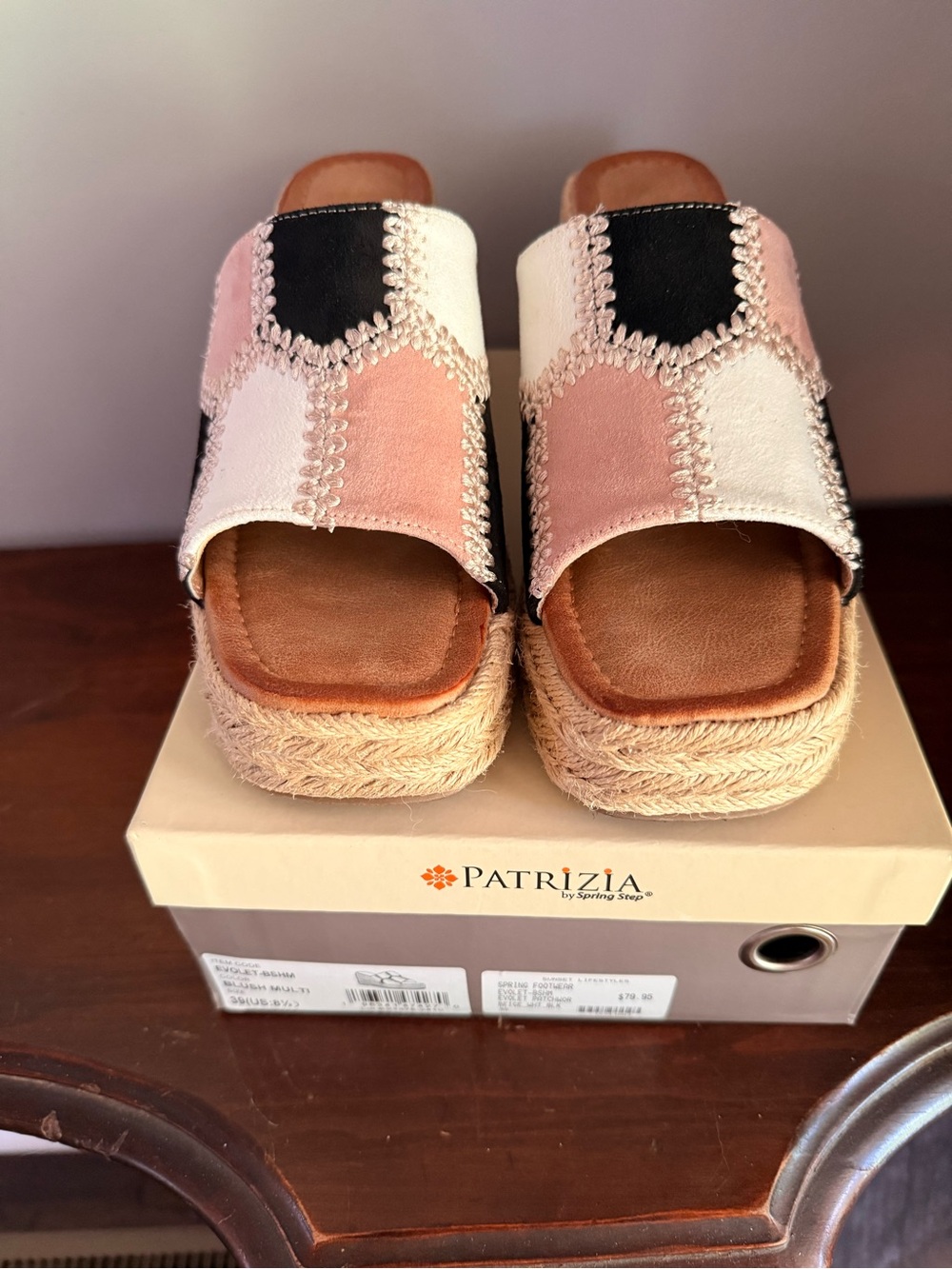 Patrizia Evolet blush multi. 8 1/2. Patchwork blush white black. Worn once